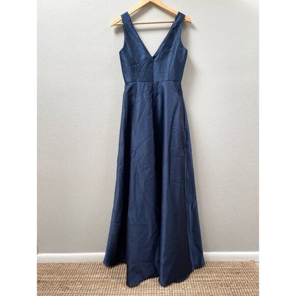 Alfred Sung Sleeveless A-Line Satin Dress w Pockets Midnight Blue Women’s 4 $231 - Picture 5 of 9